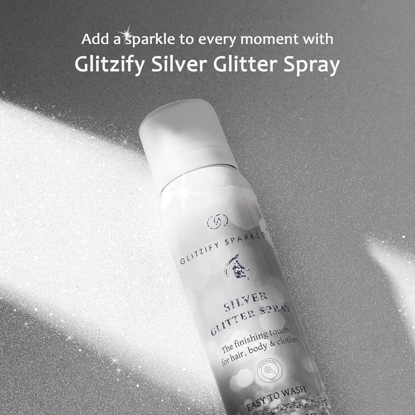 Sparkle Silver Shimmer Glitter Spray for Hair, Body & Clothes | Festival & Party Hair Spray | 100ML Eco-Friendly, Quick-Dry, Washable, Fragrance-Free with Sustainable Shine