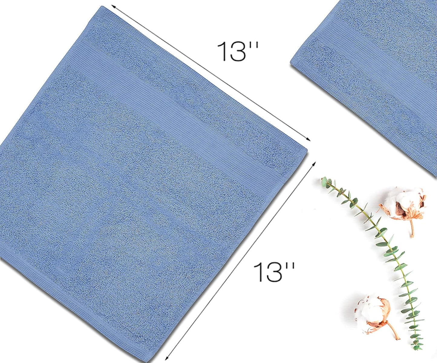 Premium Wash Cloths Pack of 12 (13" x 13") 100% Ring Spun Cotton | Luxury Washcloths | Ultra Soft Face Towels | Highly Absorbent Wash Cloths for face (Sky Blue)