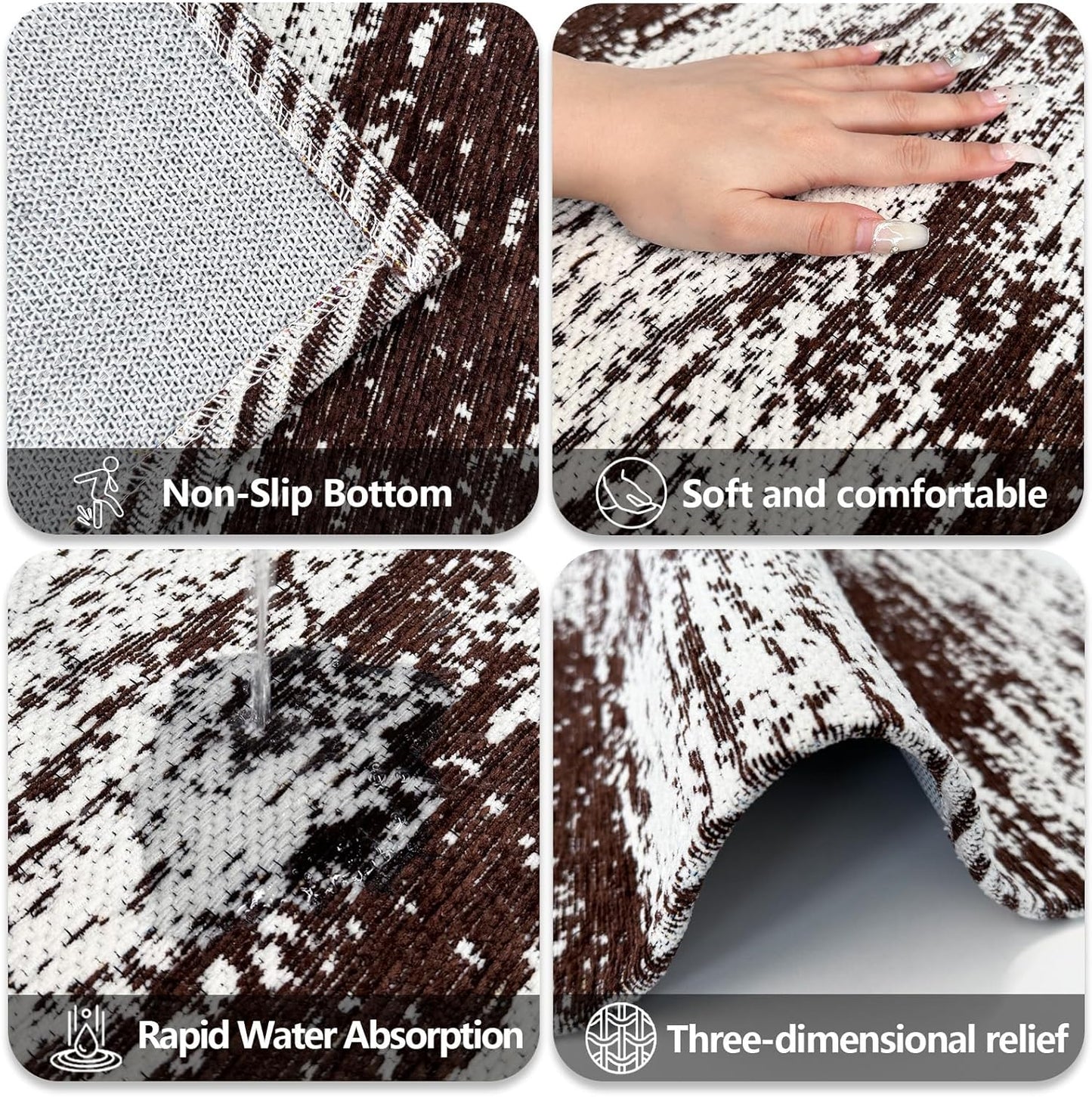 HDFK Graffiti Bath Mat | Non Slip Water Absorbent Quick Dry Woven Floor Mats | Thin Machine Washable Modern Shower Rug | Low Pile Profile Fit Under Door Vanity Room Bathroom Rugs | 24x17.7 Inch Brown