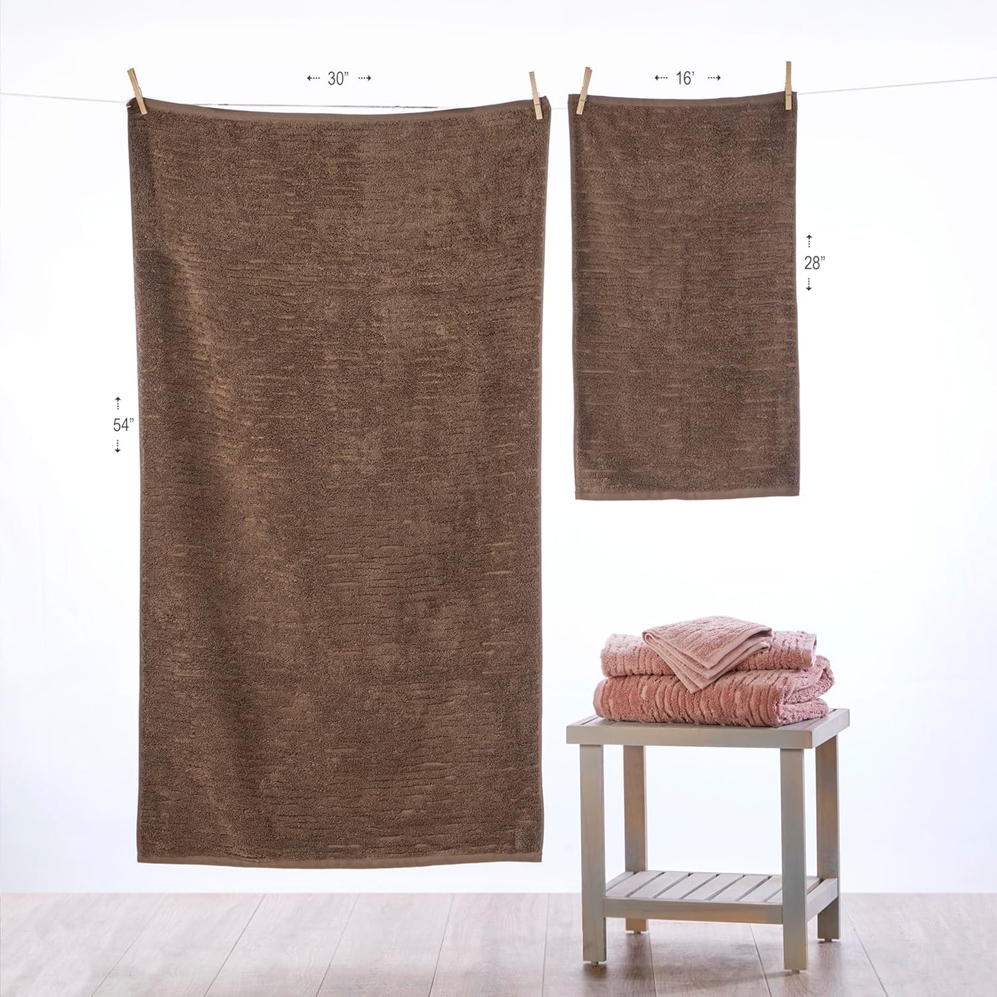 SKL Home CloudSoft Cotton Luxury Hand Towel 2pc Set for Bath/Kitchen/Bar & Gift, Mink Brown