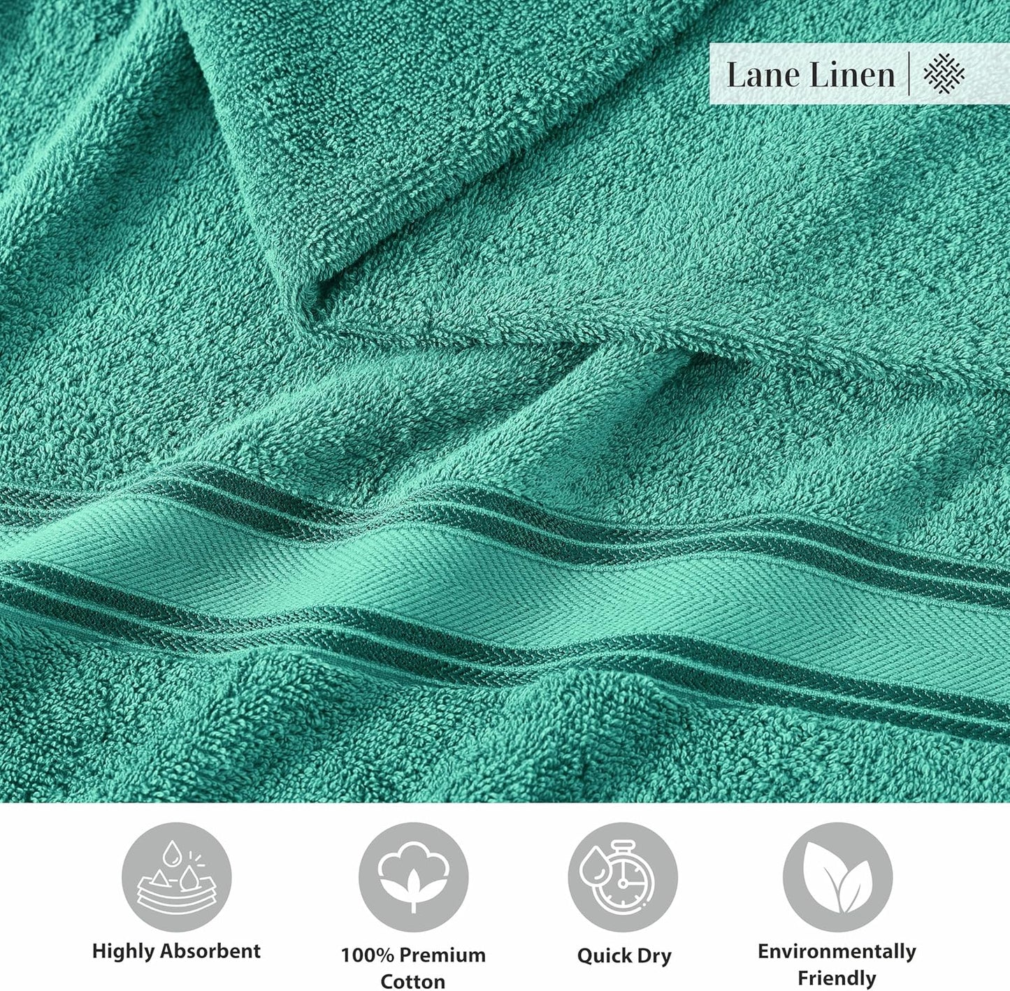 LANE LINEN 100% Cotton Bath Towels 4 Pack (30"x60") - Zero Twist, Mercerized Cotton Large Towel Set for Bathroom - Quick Dry, Soft & Absorbent Bath Towel Sets - Oeko Tex Certified, Pre Shrunk- Teal