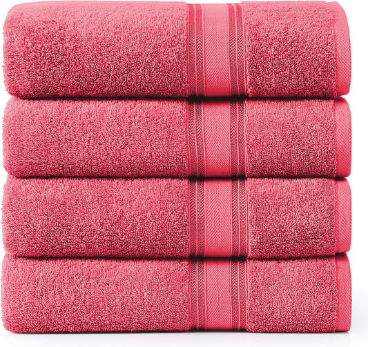 Lane Linen 100% Cotton Large Bath Towels Set of 4 (30"x60") - Zero Twist, Mercerized Cotton Bathroom Towel Sets - Quick Dry, Soft & Absorbent Large Towels Set - Dorm Essentials for Girls - Honeysuckle