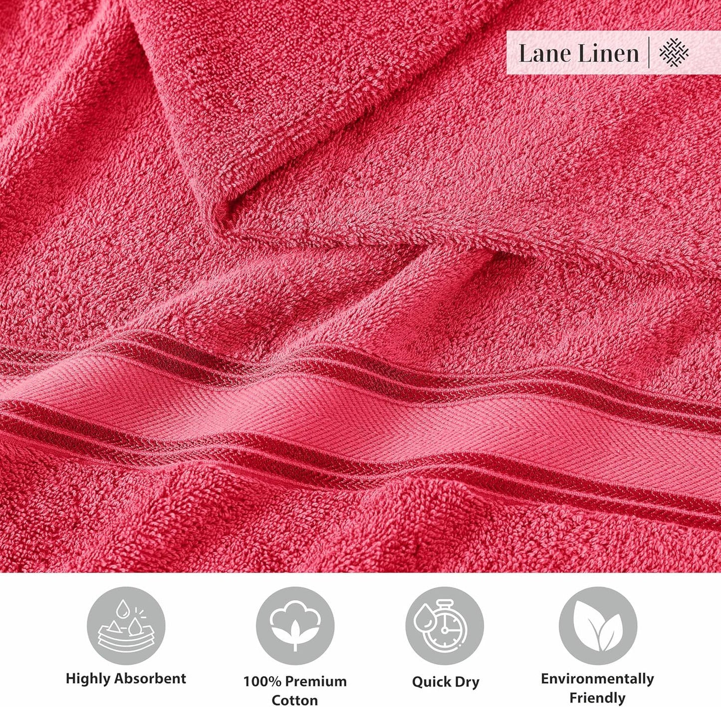 LANE LINEN Luxury Bath Towels Set - 3 Piece Set, 100% Cotton Bathroom Towels, Zero Twist, Quick Dry Towels, Absorbent Bath Towel, Super Soft, 1 Bath Towel, 1 Hand Towel, 1 Wash Cloths - Honeysuckle