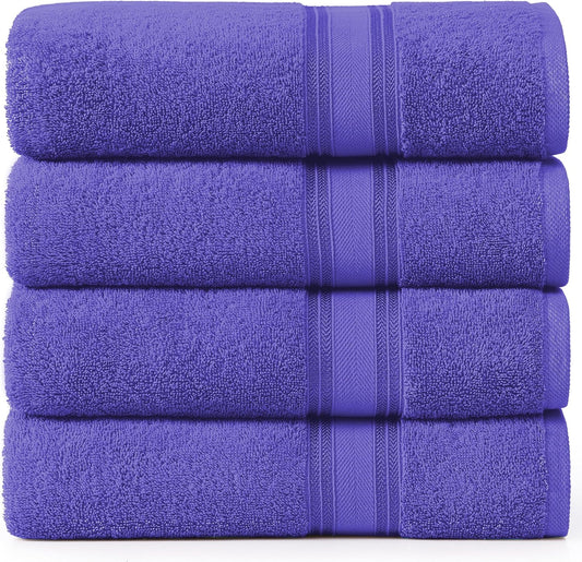 LANE LINEN 100% Cotton 4 Pack Bath Towels Set (28"x54") - Zero Twist, Large Cotton Towels for Bathroom - Quick Dry, Soft & Absorbent Bath Towel Set - Remains Fluffy After Multiple Washes - Blue Irish