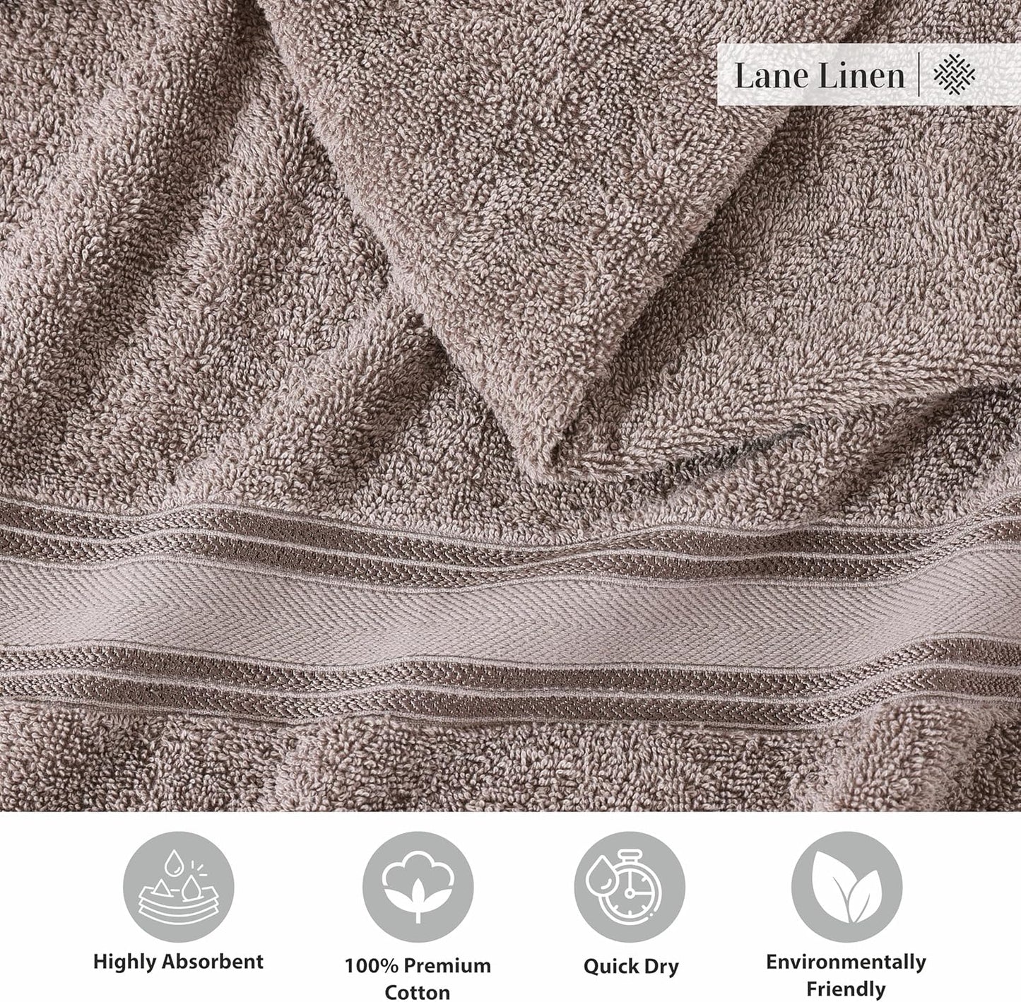 LANE LINEN Luxury Bath Towels Set - 3 Piece 100% Cotton Bathroom Towels, Quick Dry, Extra Aborbent, 1 Hand Towel, 1 Wash Cloths, 1 Bath Towel: Platinum