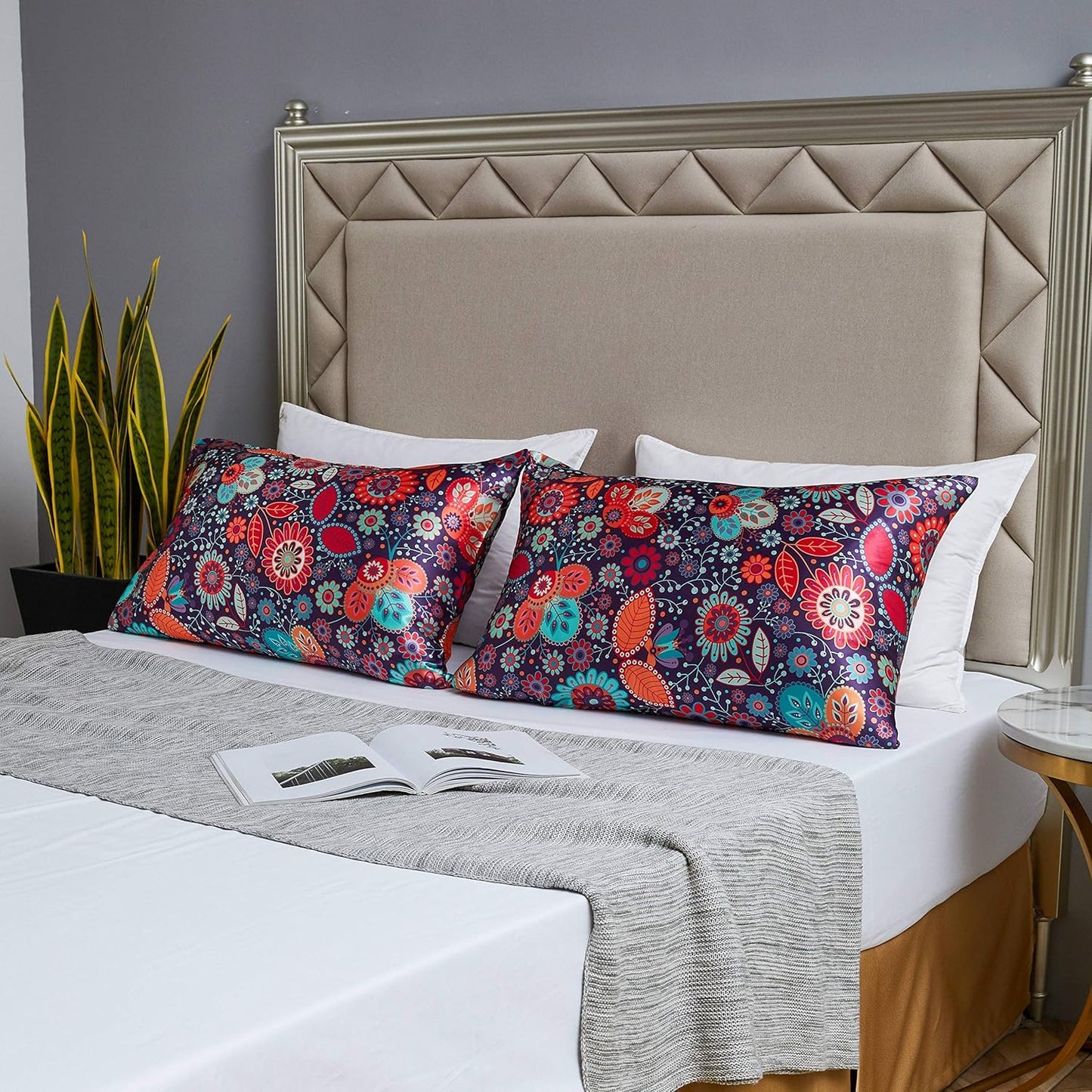 MR&HM Satin Pillowcase for Hair and Skin, Silk Satin Pillowcase 2 Pack, Queen Size Pillow Cases Set of 2, Silky Pillow Cover with Envelope Closure (20x30, Sunflower)