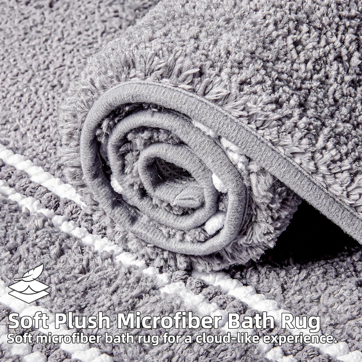 Bathroom Rugs 20x32 Extra Soft Absorbent Bath Mat Chenille Non Slip Shower Mat Rubber Backing Machine Washable Bath Mats for Bathroom Shaggy Grey Bath Rugs for Tub, Hallway