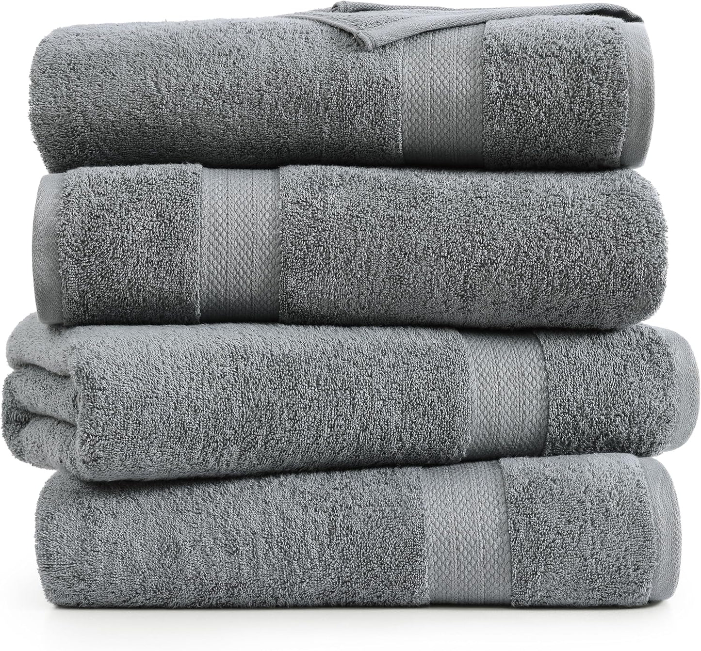 LANE LINEN 100% Cotton 4 Pack Bath Sheets (35"x66") - Ring Spun, Extra Large Cotton Bath Towels Set - Quick Dry, Soft & Absorbent Oversized Towel Set - Remains Soft After Multiple Washes - Cool Grey