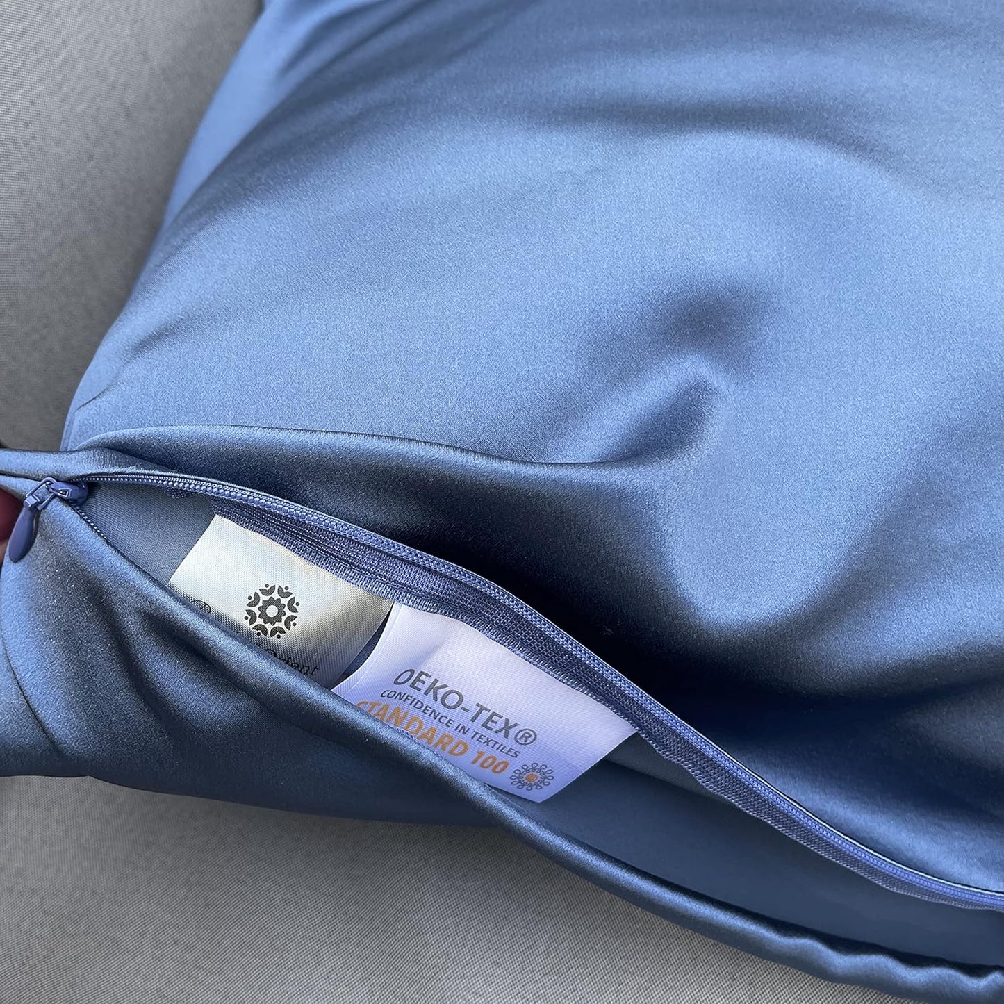 25 Momme Premium Mulberry Blue Silk Pillowcase for Hair and Skin | Handcrafted Hypoallergenic & Anti-Acne Silk Pillow Cases with Zipper | Standard - 20" x 26", Ocean