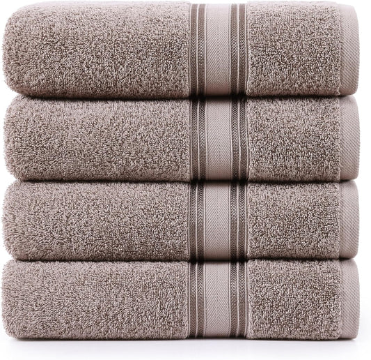 LANE LINEN 100% Cotton Bath Towels Set of 4 (30"x60") - Zero Twist, Mercerized Cotton Bathroom Towel Set - Quick Dry, Soft & Absorbent Large Bath Towels - Mininmal Linting After 3 Washes - Platinum