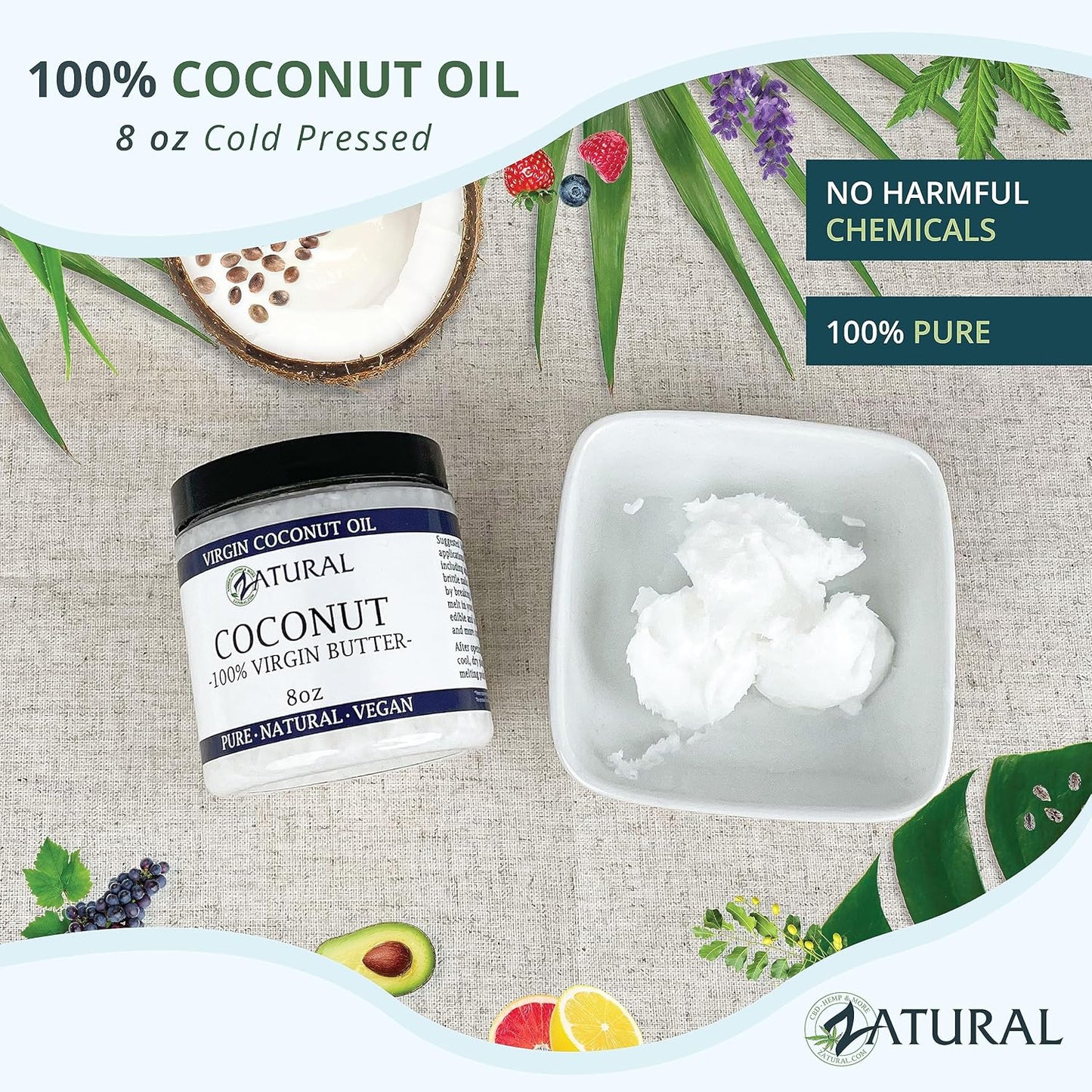 Zatural Coconut Oil, 100% Virgin Organic Extra Virgin Unrefined, Cold Pressed, 8 Pounds (8 Ounce)