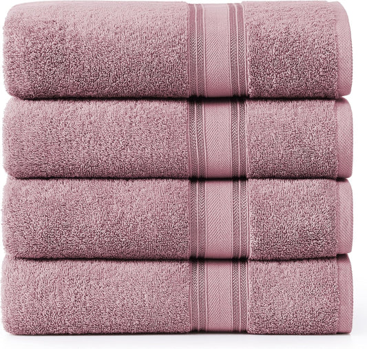 Lane Linen 100% Cotton Bath Sheets 4 Pack (35"x66") - Zero Twist Cotton Extra Large Bath Towels Set - Quick Dry, Soft & Absorbent Oversized Towel Set - Holds Well after Multiple Washes - Wishful Mauve