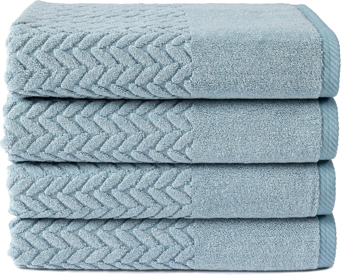 Texere 100% Organic Cotton Jacquard 650 GSM Premium Bath Towel Sets - Extra Absorbent Quick Dry and Plush (Cable, Smoke Blue, 4 Bath Towels)