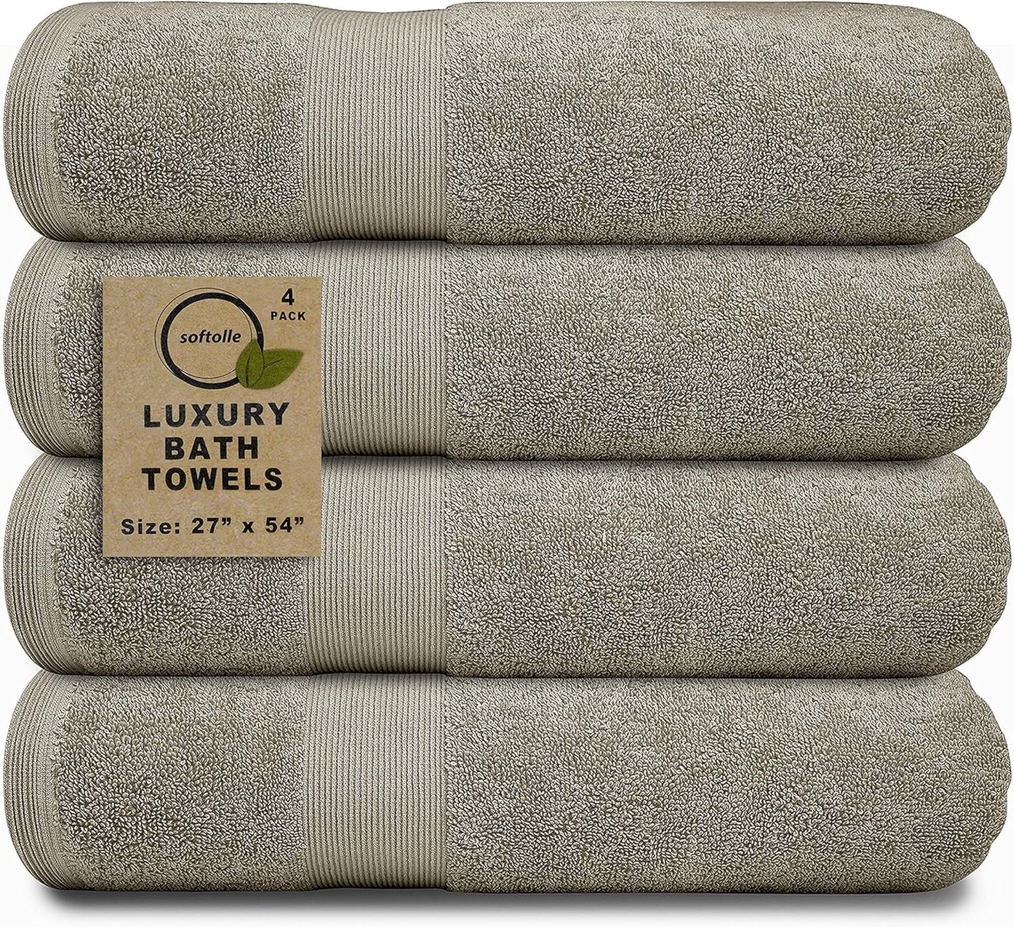 Softolle Luxury Bath Towels Set of 4 (27” x 54”) | Towels for Bathroom | Super Soft | Highly Absorbent Towels for Home, Spa, Gym (Taupe)