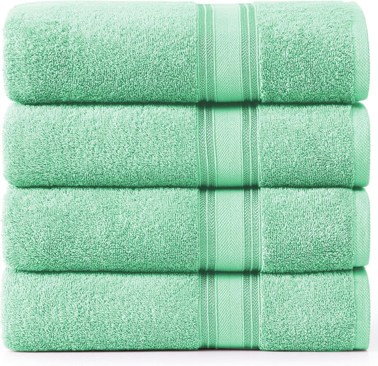 LANE LINEN 100% Cotton Bath Towels Set of 4 (30"x60") - Zero Twist, Mercerized Cotton Bathroom Towel Set - Quick Dry, Soft & Absorbent Large Bath Towels - Holds Well After Multiple Washes - Aqua Sky