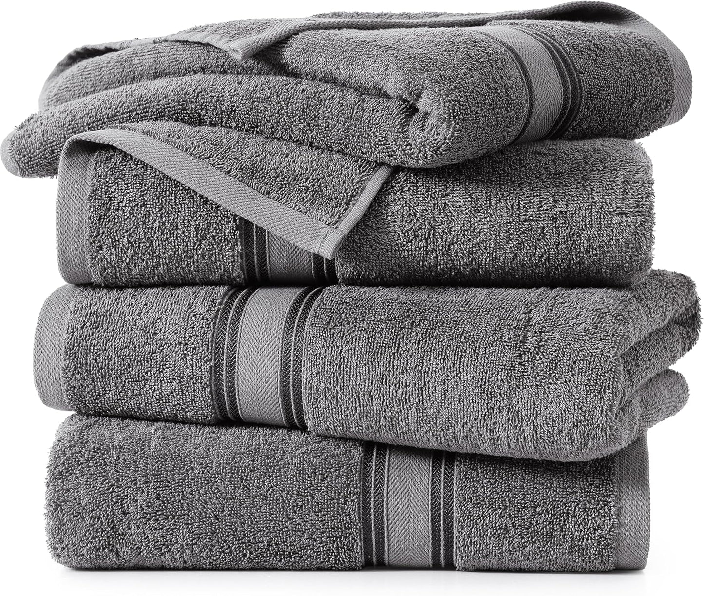 LANE LINEN 100% Cotton 4 Pack Bath Sheets (35"x66") - Zero Twist, Extra Large Cotton Bath Towels Set - Quick Dry, Soft & Absorbent Oversized Towel Set - Remains Soft After Multiple Washes - Cool Grey