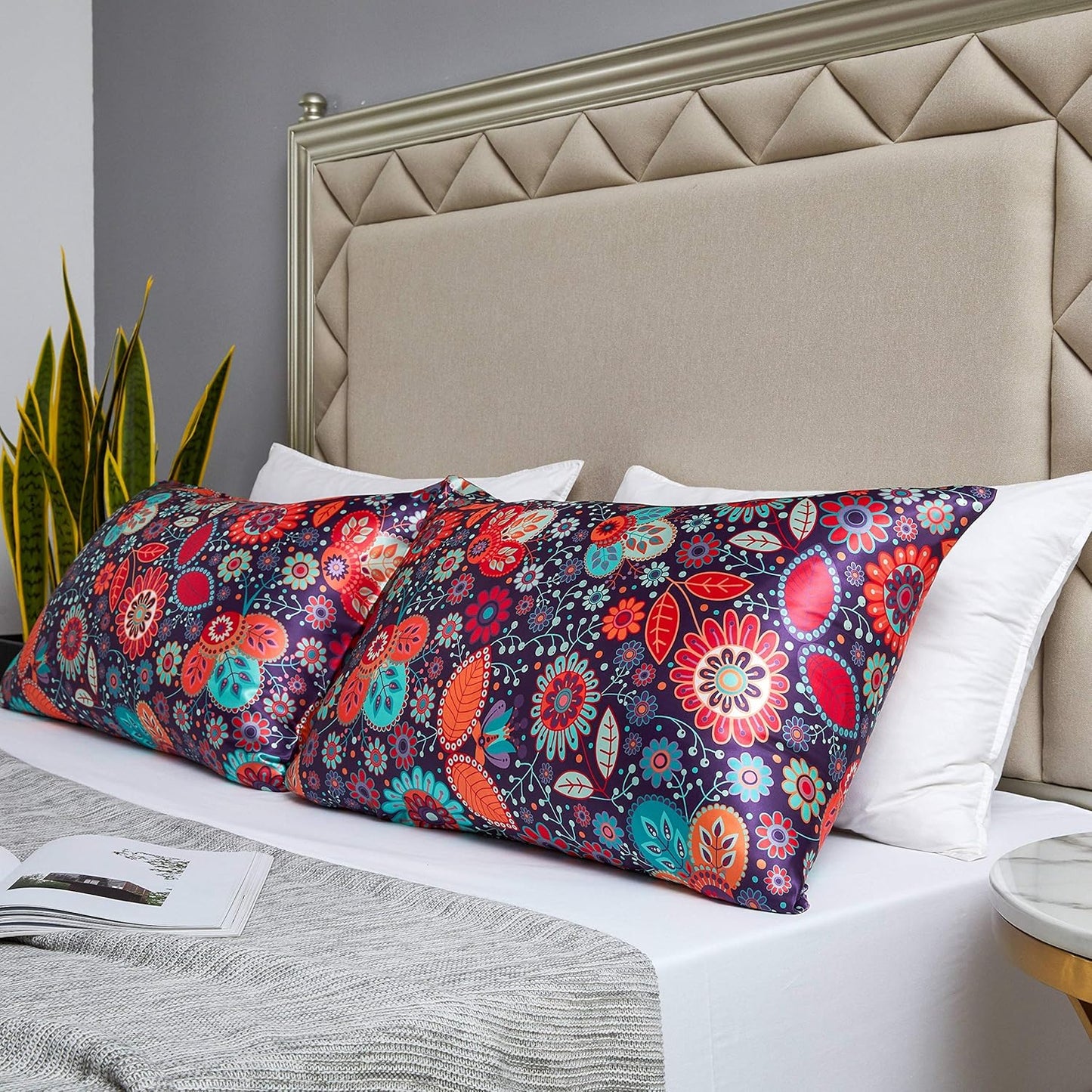 MR&HM Satin Pillowcase for Hair and Skin, Silk Satin Pillowcase 2 Pack, Standard Size Pillow Cases Set of 2, Silky Pillow Cover with Envelope Closure (20x26, Sunflower)