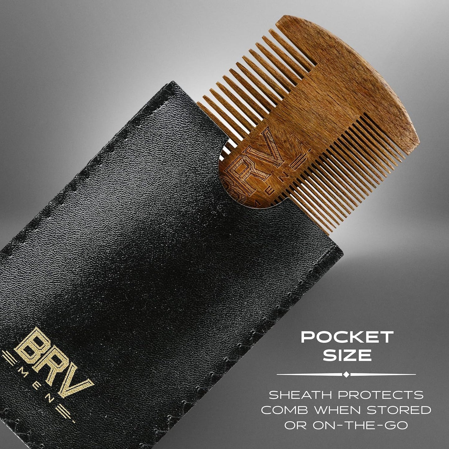 BRV MEN Beard & Mustache Comb, 100% Natural Green Sandalwood, Pocket Beard Comb with Carry Case, Wooden Beard Comb for Men For All Types and Styles of Hair & Beard