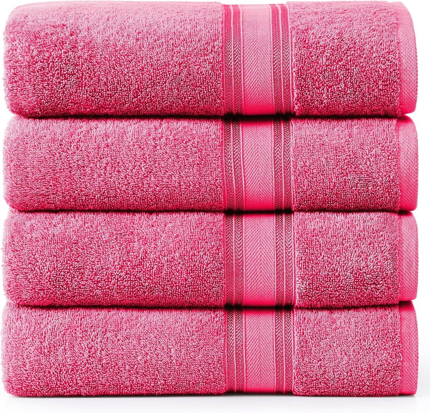 LANE LINEN 100% Cotton Large Bath Towels Set of 4 (30"x60") - Zero Twist, Mercerized Cotton Bathroom Towel 4 Pack - Quick Dry, Soft & Absorbent Large Towels Set - Dorm Essentials for Girls - Fuchsia