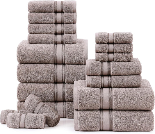 Lane Linen 100% Mercerized Cotton Bathroom Towel Set - 18 Pieces - Fluffy, Super Soft & Highly Absorbent - 6 Bath Towels, 6 Washcloths, 6 Hand Towels - Zero Twist, Double Sided Cotton Terry - Platinum