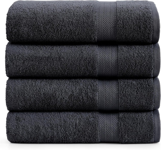 LANE LINEN 100% Cotton Bath Sheets Set of 4 (35"x66") - Ring Spun Cotton Extra Large Bath Towels Sets - Quick Dry, Soft & Absorbent Oversized Towel Set - Pre Shrunk, Fade Resistant - Black Towels
