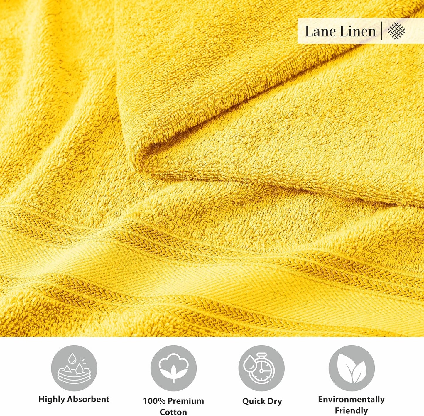 LANE LINEN 100% Cotton Bath Towels Pack of 4 (30"x60") - Zero Twist, Mercerized Cotton Bathroom Towel Set - Quick Dry, Extra Soft & Absorbent Yellow Bath Towels - Suitable for All Skin Types - Mimosa