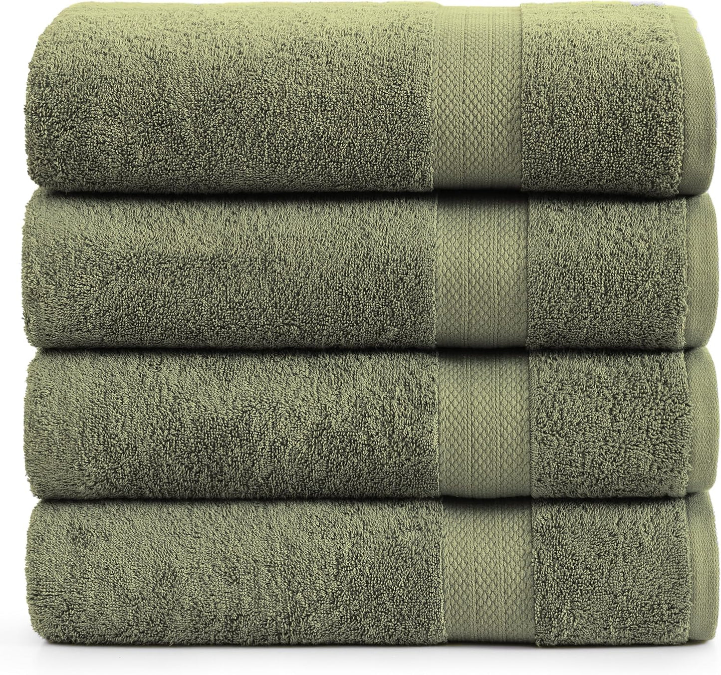 Lane Linen 100% Cotton 4 Pack Bath Towels (28"x54") - Ring Spun Mercerized Cotton Bathroom Towels Set - Quick Dry, Highly Soft & Absorbent Large Bath Towels - Tumble Dry Regains Fluffiness - Oil Green