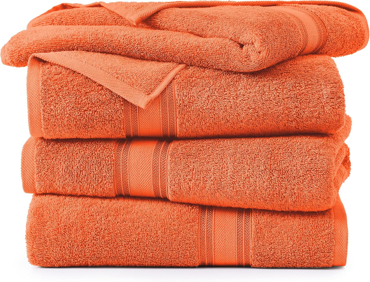 Lane Linen 100% Cotton 4 Pack Bath Towels (28"x54") - Zero Twist, Mercerized Cotton Towel Sets for Bathroom - Quick Dry, Soft & Absorbent Large Bath Towel Set - Salon, Spa & Hotel Quality - Tiger Lily
