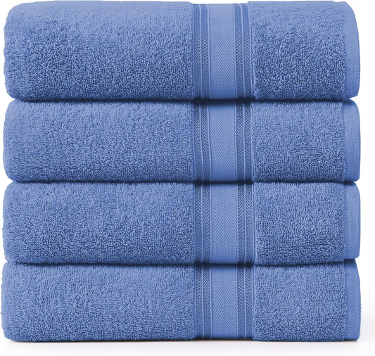 LANE LINEN 100% Cotton 4 Pack Bath Towels (30"x60") - Zero Twist, Mercerized Cotton Bathroom Towels Set - Quick Dry, Soft & Absorbent Large Bath Towels - Machine Wash in Cold Water - Cerulean Blue