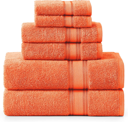 LANE LINEN Luxury Bath Towels Set - 6 Piece, 100% Cotton, Quick Dry, Super Soft & Absorbent, Zero Twist (2 Bath Towels, 2 Hand Towels, 2 Washcloths) - Rust