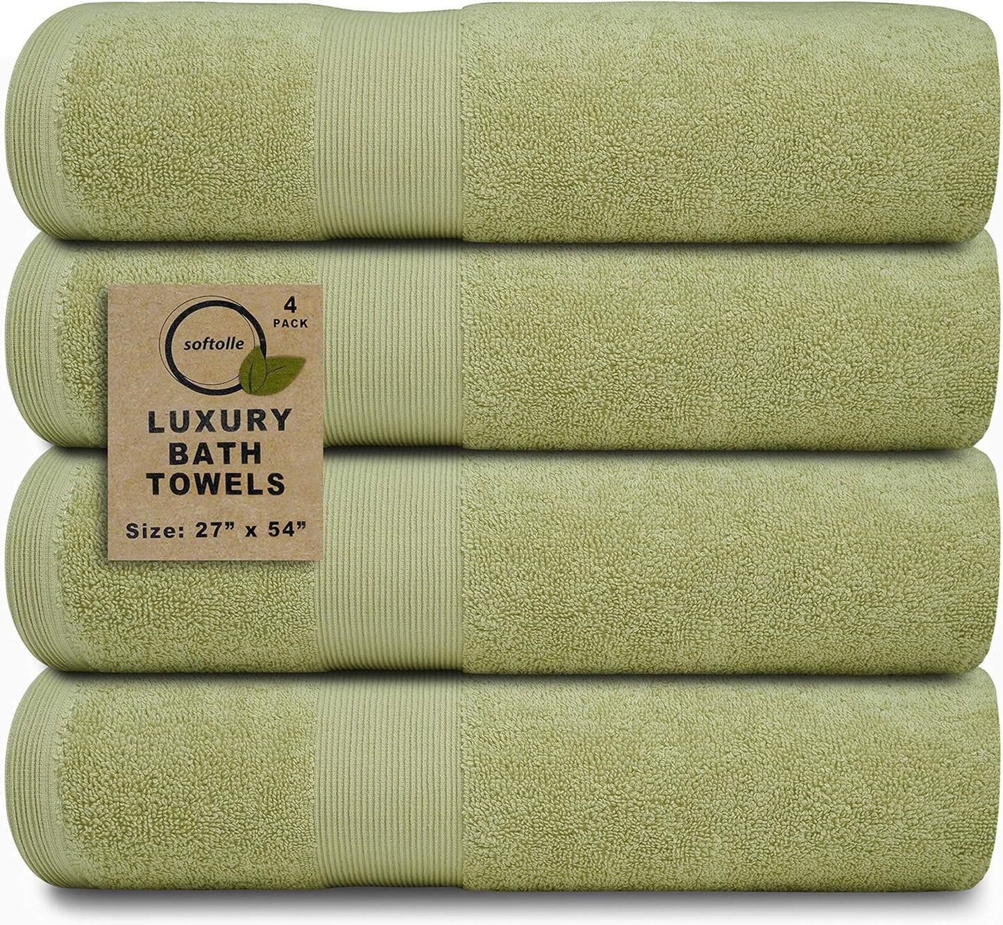 Softolle Luxury Bath Towels Set of 4 (27” x 54”) | Towels for Bathroom | Super Soft | Highly Absorbent Towels for Home, Spa, Gym (Sage Green)
