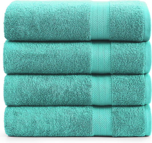 Lane Linen 100% Cotton Oversized Bath Towels Set of 4 (35"x66") - Ring Spun Cotton Oversized Luxury Towels - Quick Dry, Soft & Absorbent Extra Large Bath Towel Sets - Remains Soft after Washing - Teal