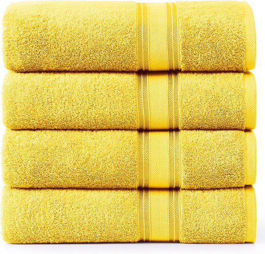 LANE LINEN 100% Cotton Bath Towels Pack of 4 (30"x60") - Zero Twist, Mercerized Cotton Bathroom Towel Set - Quick Dry, Extra Soft & Absorbent Yellow Bath Towels - Suitable for All Skin Types - Mimosa